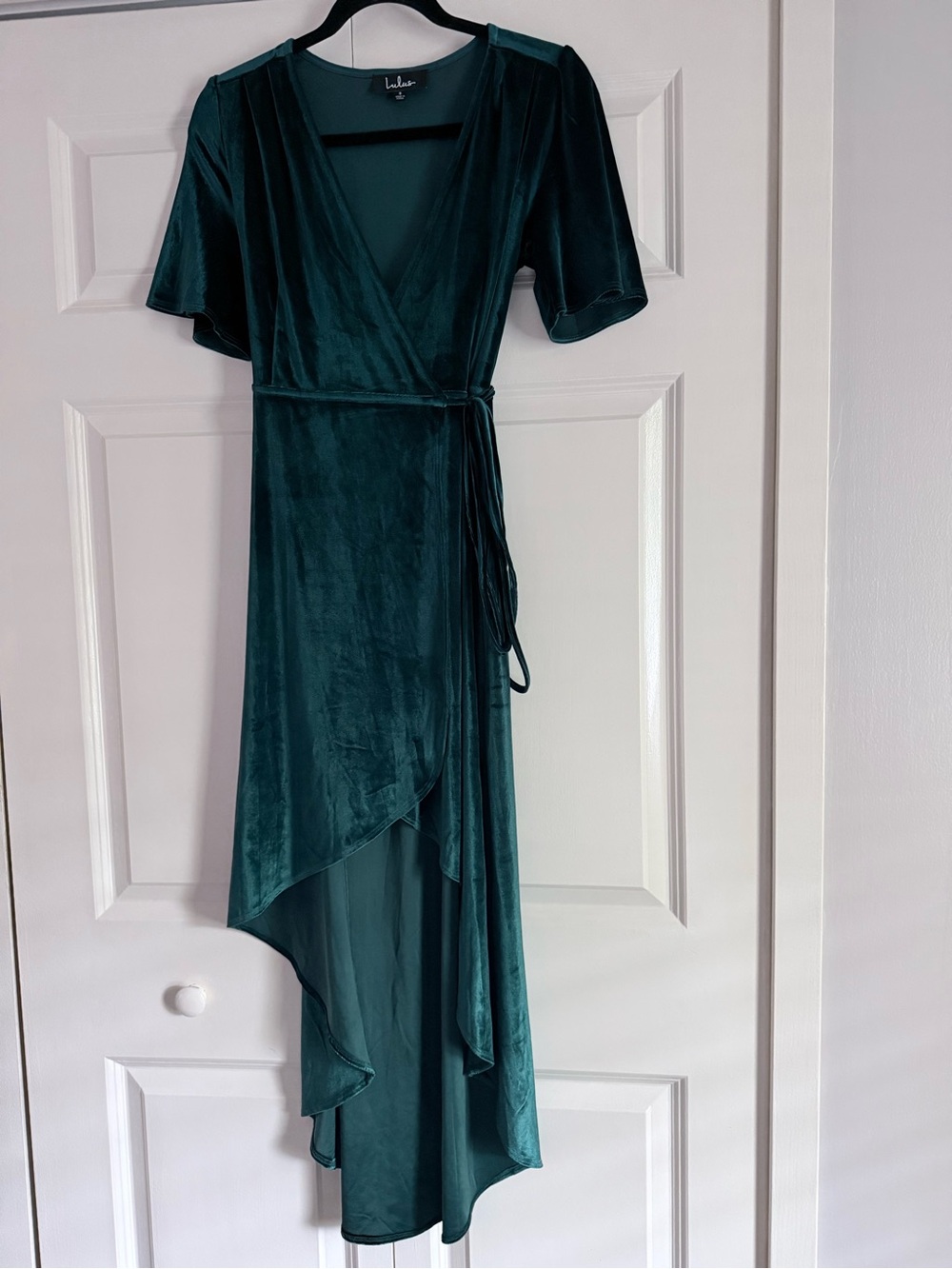 *Worn Once* Lulus Emerald Green Velvet Wrap High-Low Maxi Dress Size S